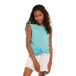 Lucky In Love Twist Front Sky Girls Sleeveless Golf Shirt