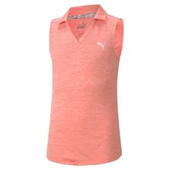 PUMA Golf Puma Heather Girls Sleeveless Golf Polo -Clubs Shop 579314 PEACHHEATHER
